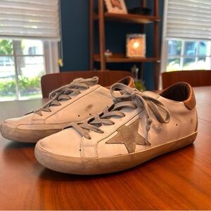 Golden Goose White and Tan Star Sneakers